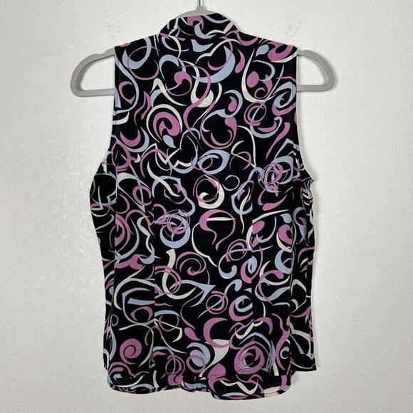 Mixit Women's Sz 8 Mod silk sleeveless button up bow collar tie office blouse - Picture 7 of 10